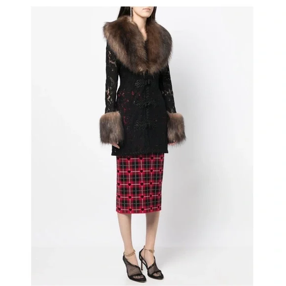 Alessandra Rich lace faux-fur detail coat NWT - Picture 6 of 14
